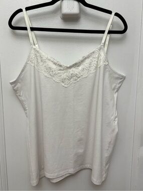 Simply Emma Sears White Lace-Trim Cami Tank Top Size 1X